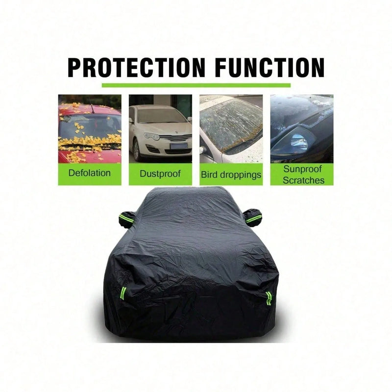 Housse voiture SUV noire toutes intempéries, anti-UV, bandes réfléchissantes et sangles anti-vent