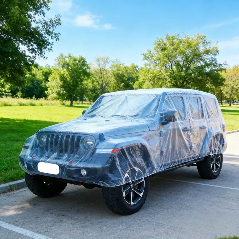 Housse de voiture jetable transparente à bande élastique, 4 tailles jusqu'à 4,8 x 7,5 m