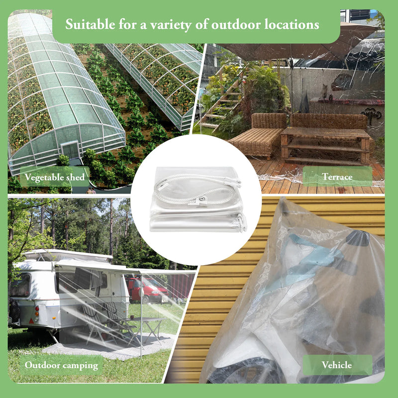 Bâche transparente PVC 420 g/m² à œillets inox et corde cousue, 8 tailles