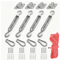 Kit de fixation voile d'ombrage inox 9 ou 13 pièces avec tendeurs et corde