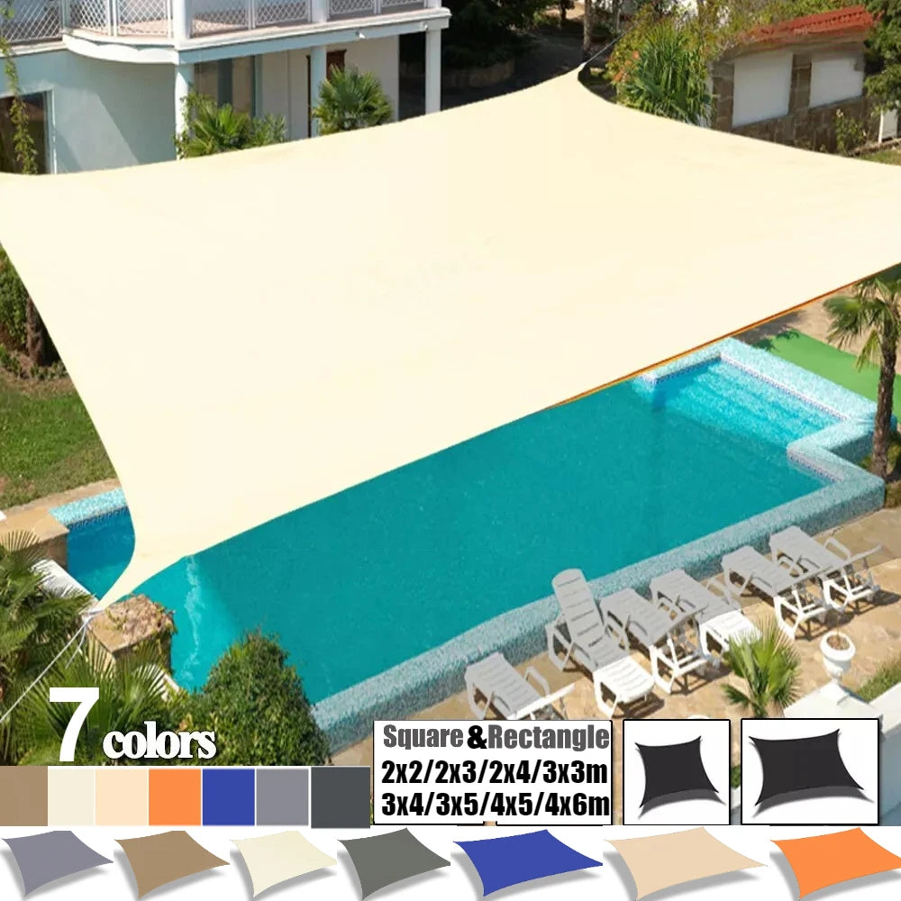 Voile d'ombrage rectangulaire ou carré, 7 coloris, de 2x2 à 4x6 m, option kit de fixation