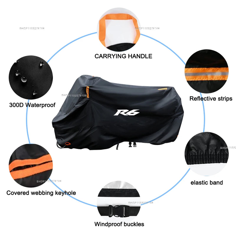 Housse moto pour Yamaha YZF-R6 et R6S 1998-2016, Oxford imperméable, anti-UV, 7 tailles