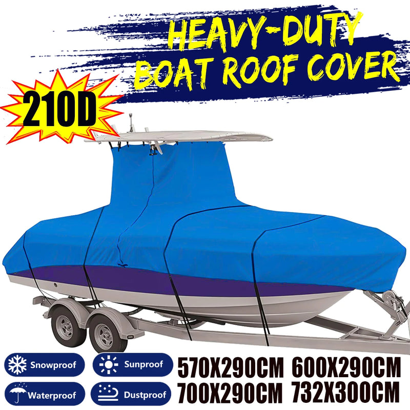 Housse de bateau à console centrale avec T-Top, polyester 210D bleu, 4 tailles de 570 à 732 cm