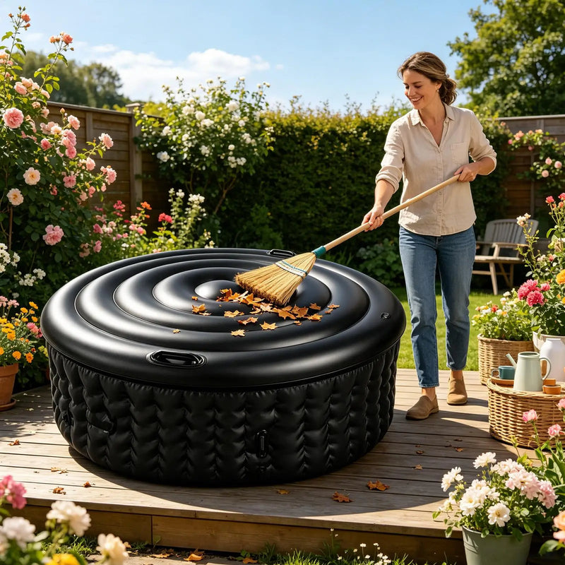 Couvercle gonflable noir pour spa rond 138 ou 160 cm, isolant, avec poignées