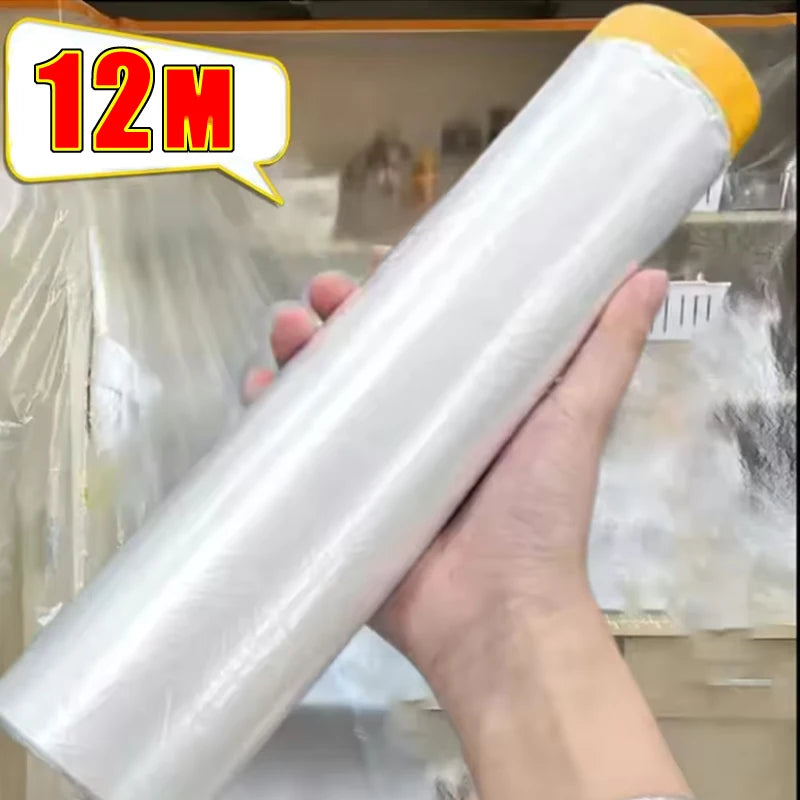 Film de masquage peinture en polyéthylène, rouleau de 12 m, largeur 2,4 ou 2,8 m