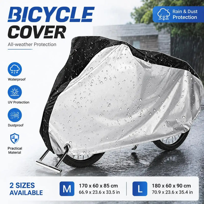 Housse vélo extérieur en Oxford 210D noir et argent, imperméable et anti-UV, 170 ou 180 cm