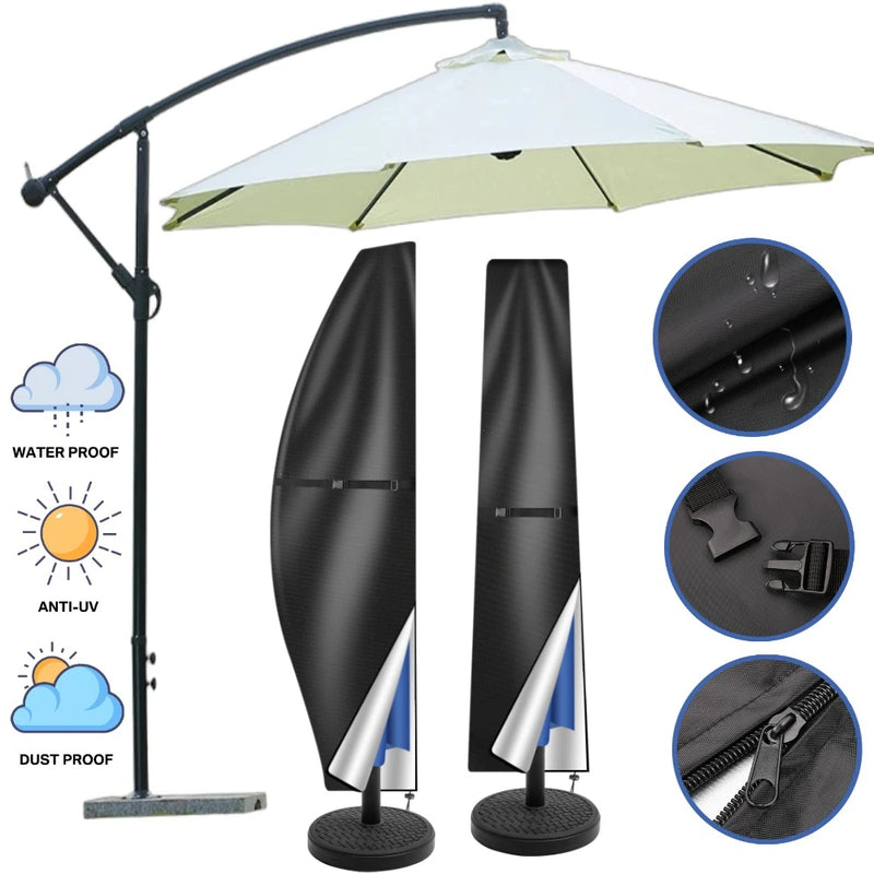 Housse parasol déporté banane ou droit, polyester Oxford 210D, 7 tailles de 170 à 280 cm