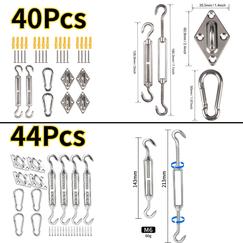 Kit de fixation voile d'ombrage M6 en acier inoxydable 304, 40, 44 ou 80 pièces