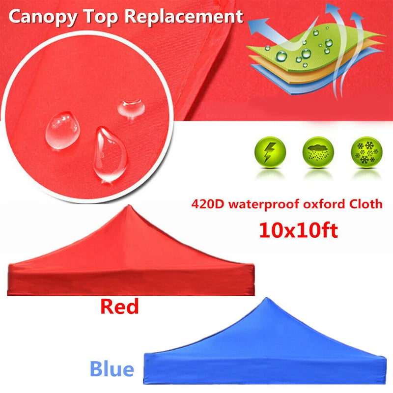 Toit de tonnelle 3x3 ou 2x2 m en Oxford 420D imperméable, rouge ou bleu
