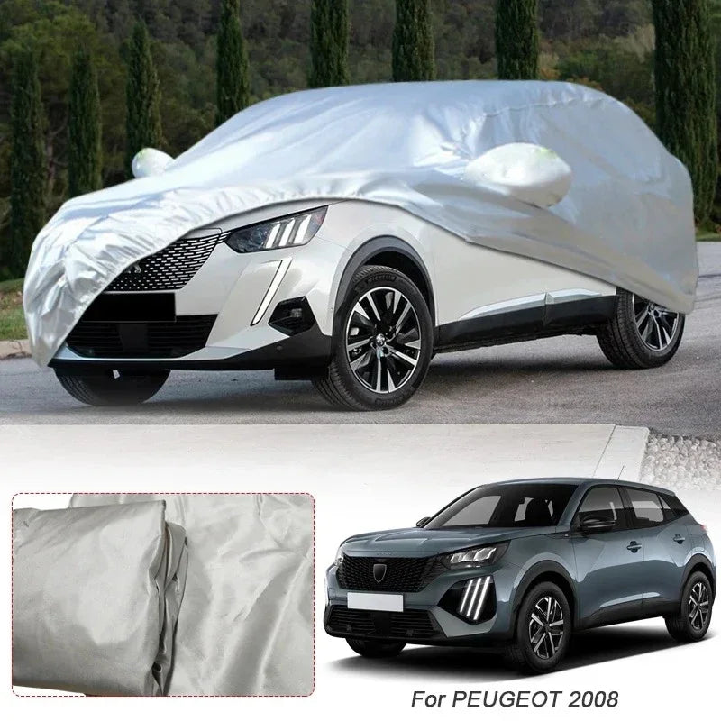 Housse voiture pour Peugeot 208, 308, 508 et 3008 en taffetas polyester argenté anti-UV