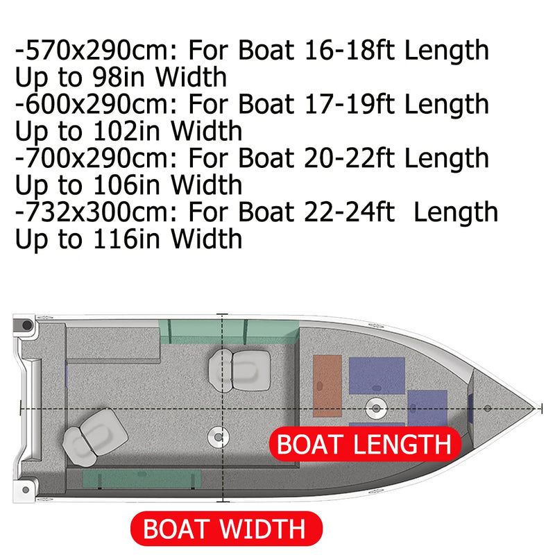 Housse de bateau à console centrale avec T-Top, polyester 210D bleu, 4 tailles de 570 à 732 cm