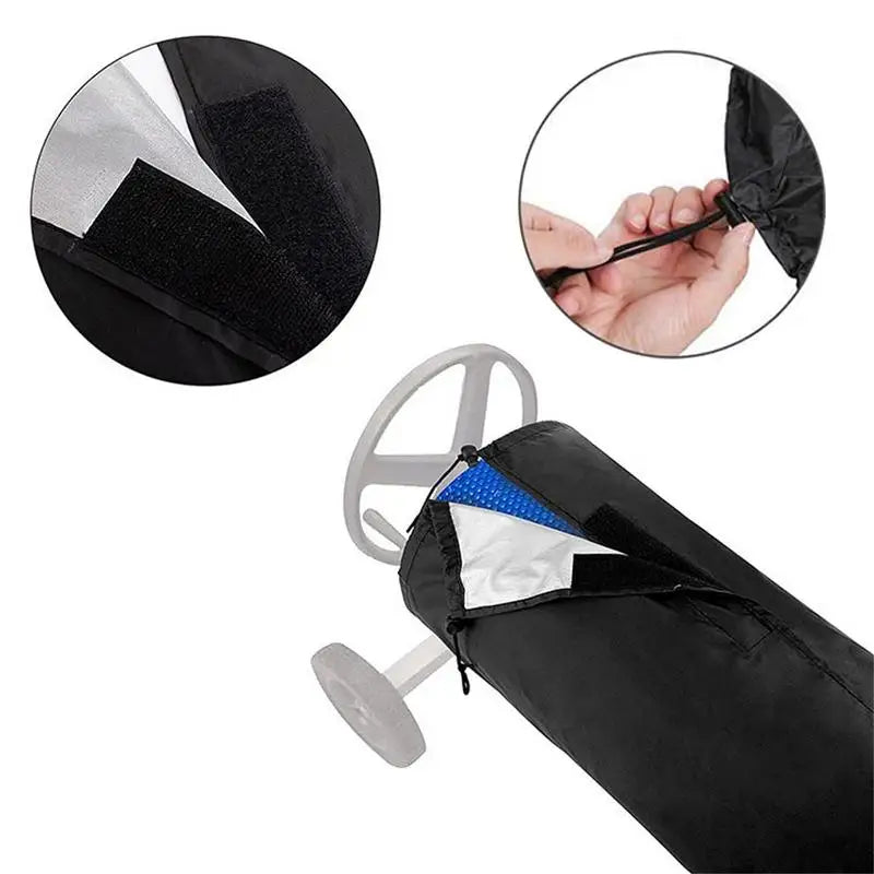 Housse enrouleur bâche solaire piscine noire, cordon de serrage, 16 à 20 pieds, 495 à 610 cm