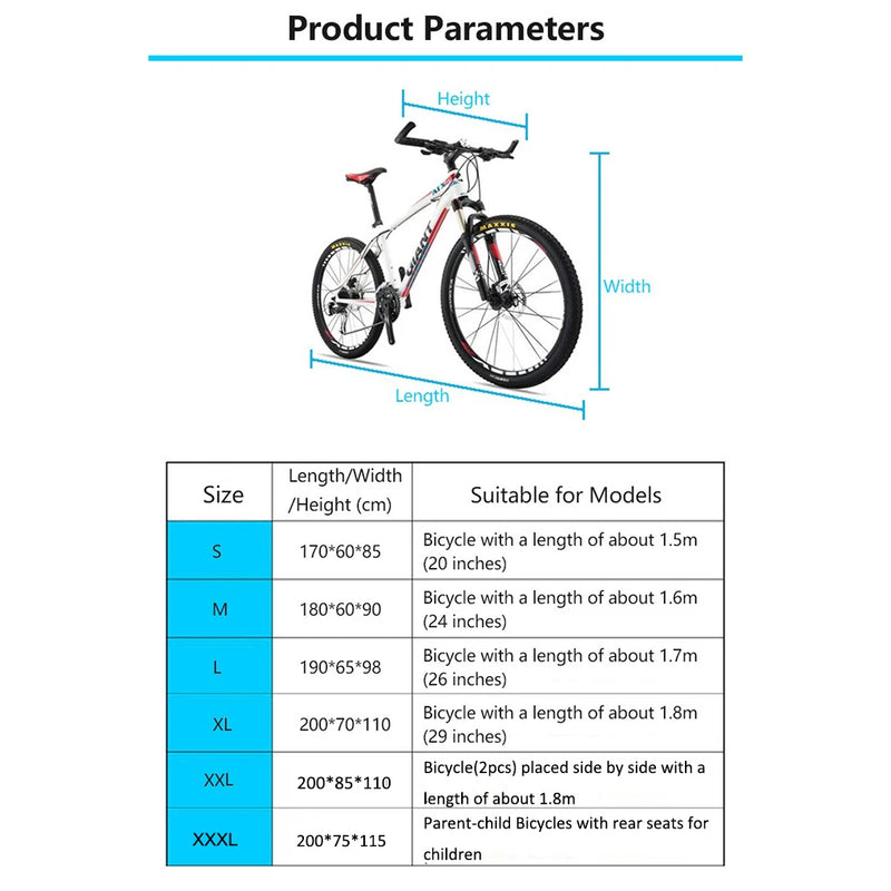 Housse vélo imperméable anti-UV avec trou d'antivol, 6 tailles de S à 3XL, 13 coloris
