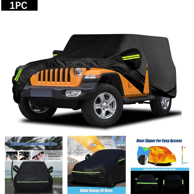 Housse voiture pour Jeep Wrangler 2 portes 1987-2025, imperméable, sangles coupe-vent, 440 x 190 x 150 cm