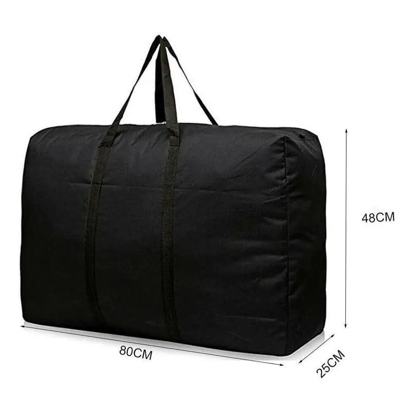 Grand sac de rangement noir 80 x 48 x 25 cm, fermeture éclair, tissu Oxford