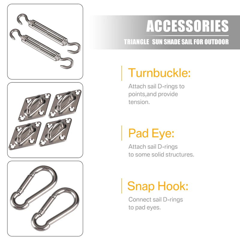 Kit de fixation voile d'ombrage inox 304 de 24 pièces avec vis et tendeurs