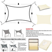 Voile d'ombrage rectangulaire ou carré, 7 coloris, de 2x2 à 4x6 m, option kit de fixation