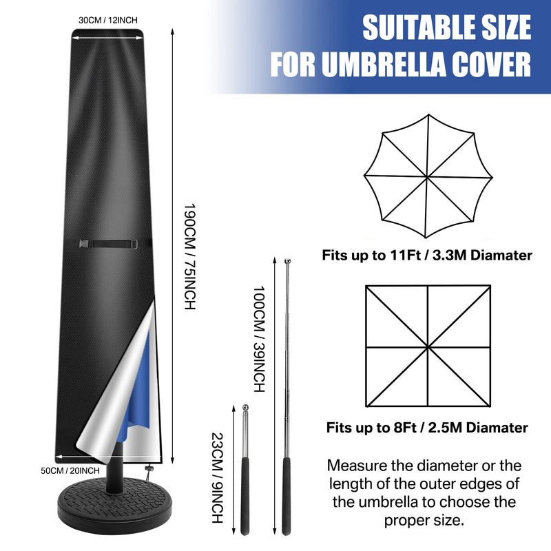 Housse parasol déporté forme banane ou droite avec perche télescopique et pochette, Oxford imperméable