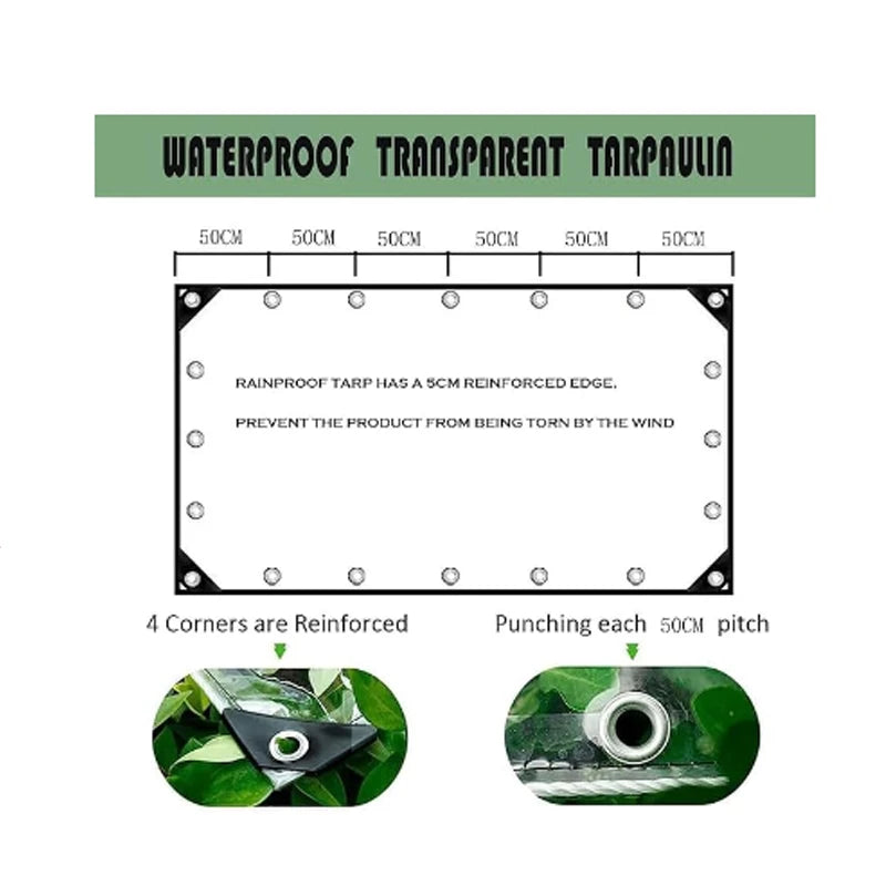 Bâche transparente PVC 450 g/m² à œillets, 2 x 2 m ou 2 x 3 m
