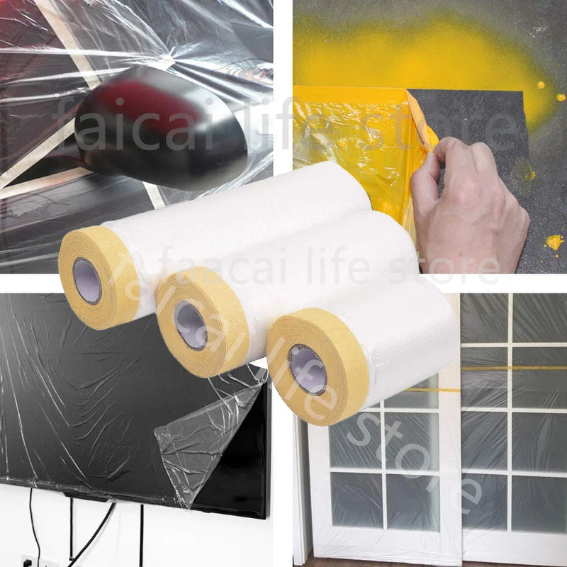 Bâche de protection peinture pré-adhésive, film de masquage 20 m en 55, 110 ou 150 cm