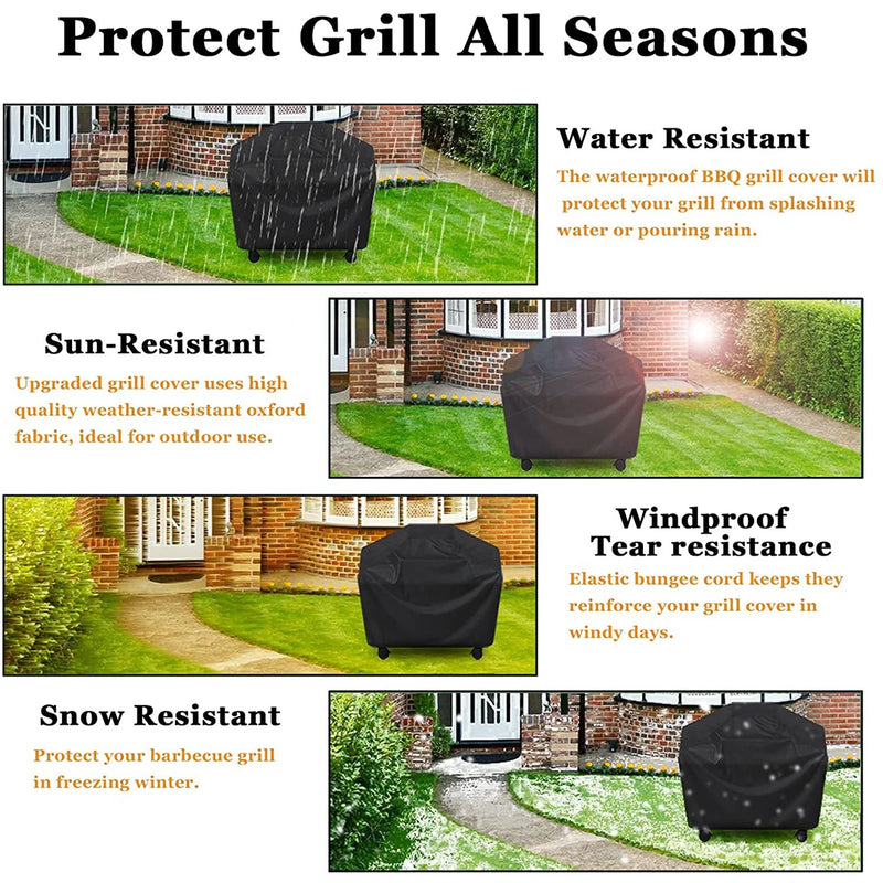 Housse barbecue polyester noire imperméable et coupe-vent, 5 tailles, rond ou à gaz
