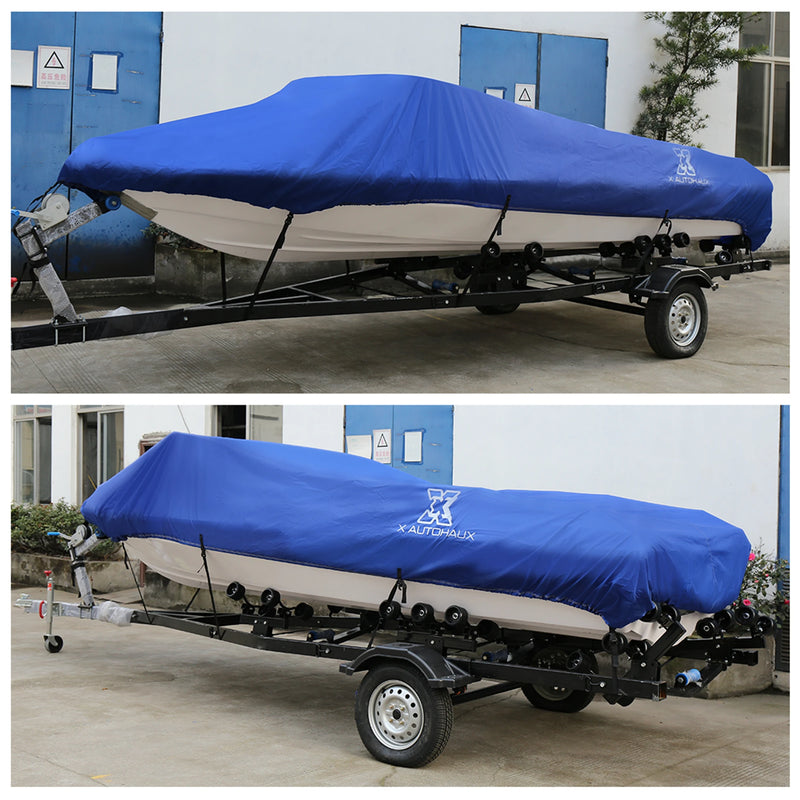 Housse bateau coque en V imperméable polyester Oxford 300D bleue, 530 x 290 cm