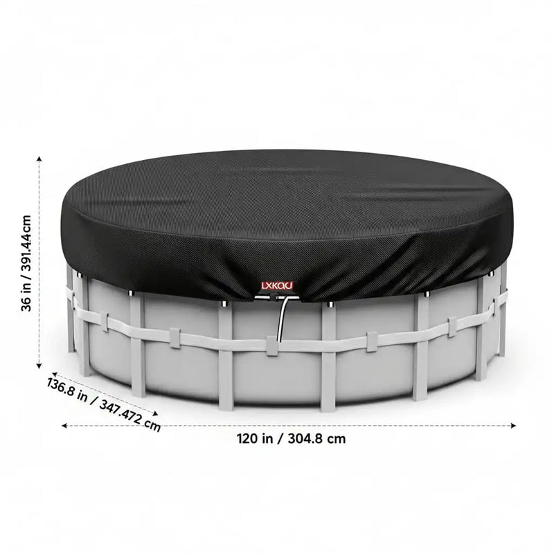 Bâche piscine ronde hors sol noire imperméable anti-UV à cordon de serrage, diamètre 190 à 580 cm