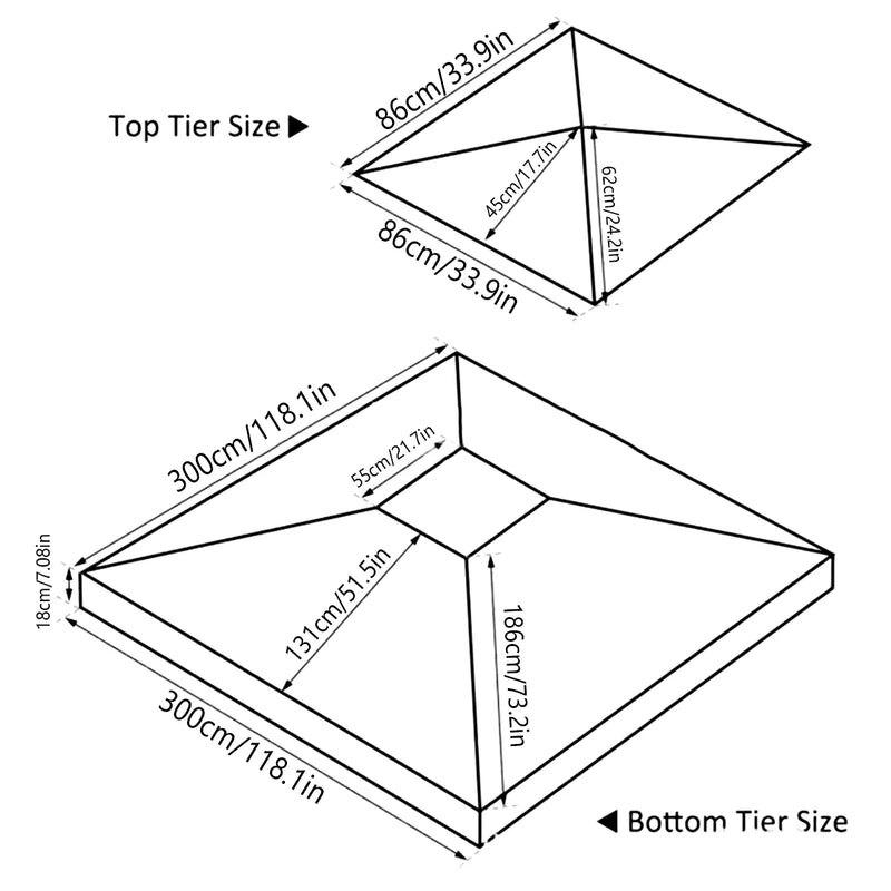 Toit de remplacement pour tonnelle 3 x 3 m, polyester 300D à double toit, vert ou beige