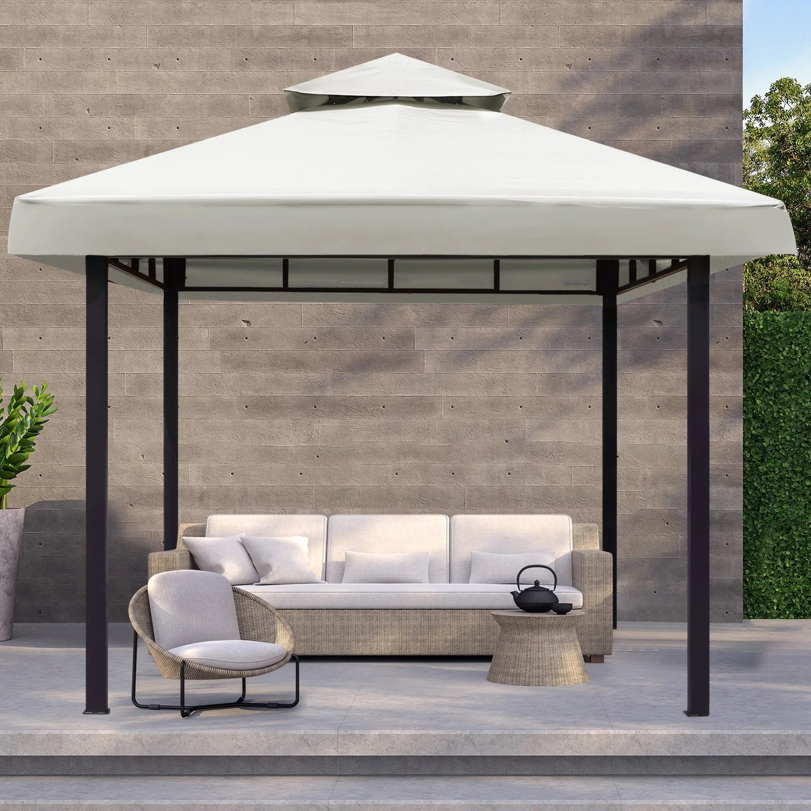 Toit de tonnelle 3x3 m à double niveau, polyester 300D, 4 coloris, structure non incluse