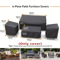Lot de 4 housses de salon de jardin imperméables en polyester 210D, noires, avec cordon de serrage