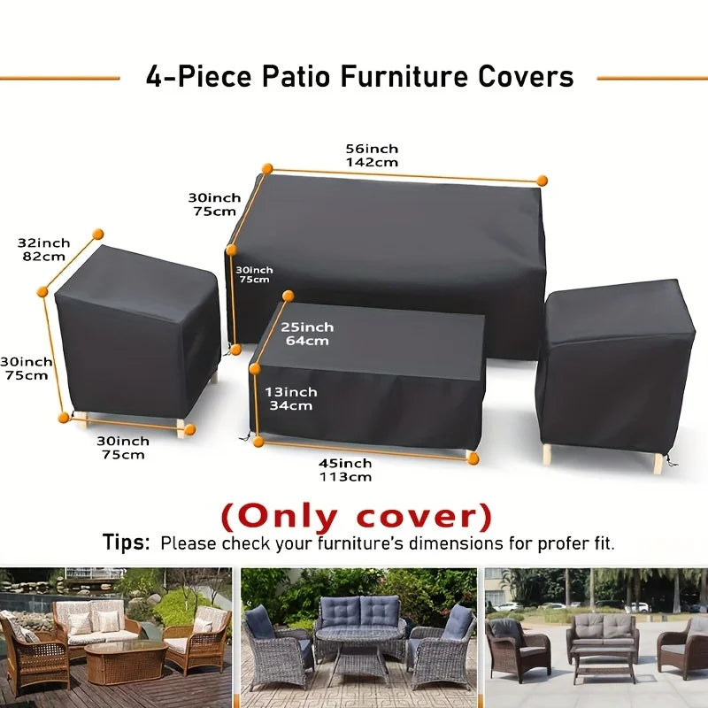 Lot de 4 housses de salon de jardin imperméables en polyester 210D, noires, avec cordon de serrage