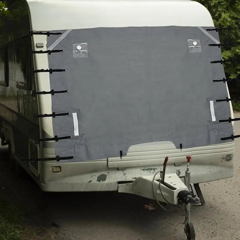 Housse de remorquage avant pour caravane avec 2 lampes LED, Oxford 210D argenté, 220 x 175 cm