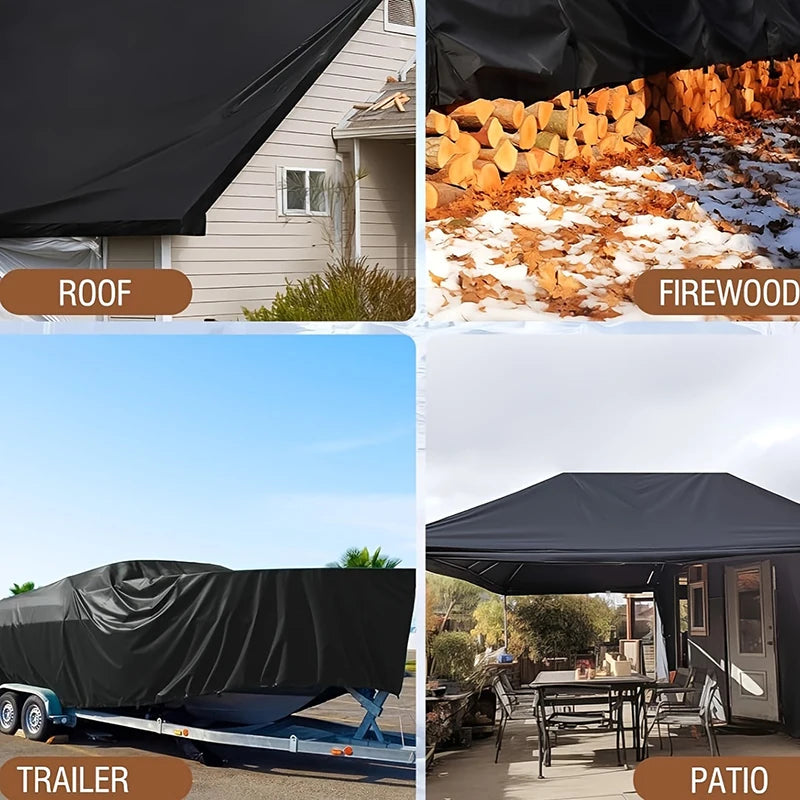 Bâche noire imperméable anti-UV avec œillets, 5 tailles de 2x2 à 3x5 m