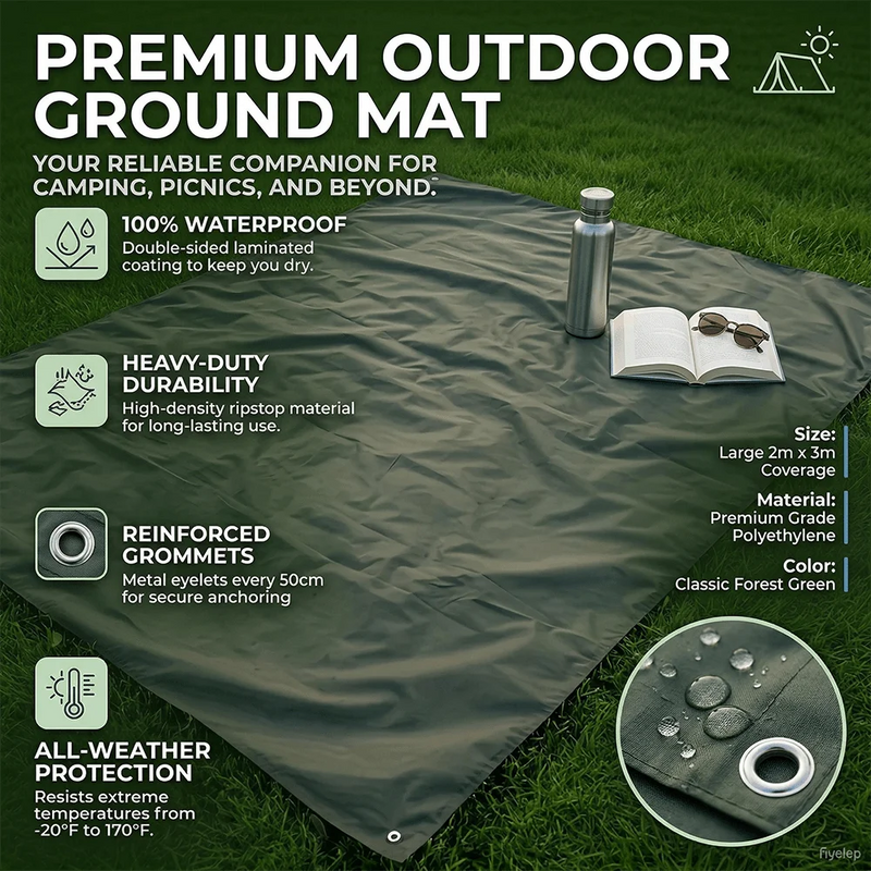 Bâche de camping imperméable 3 en 1 en polyester, auvent et abri, camouflage, noire ou verte