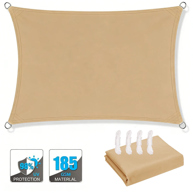 Voile d'ombrage rectangulaire résistant à l'eau, polyester 185 g/m², avec ou sans kit de fixation
