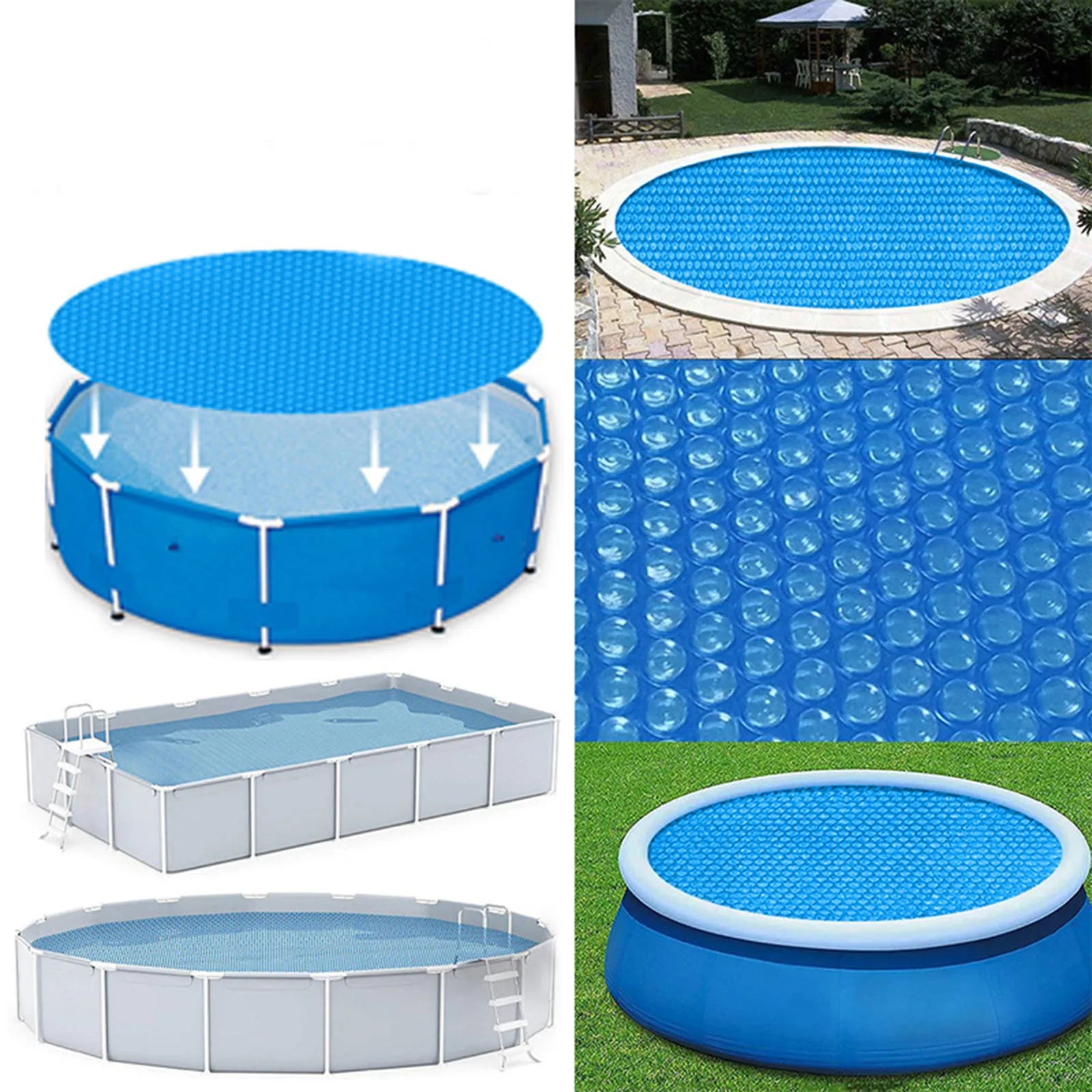 Bâche solaire à bulles ronde pour piscine hors sol, diamètre 180 à 450 cm