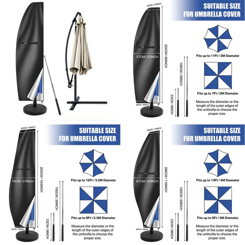 Housse parasol déporté imperméable Oxford 210D avec tige, 4 coloris, 205 à 280 cm