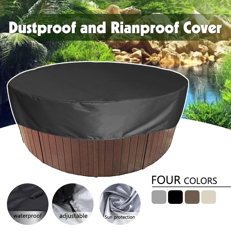 Housse ronde de spa imperméable anti-UV, 4 coloris, 6 tailles de 160 à 215 cm