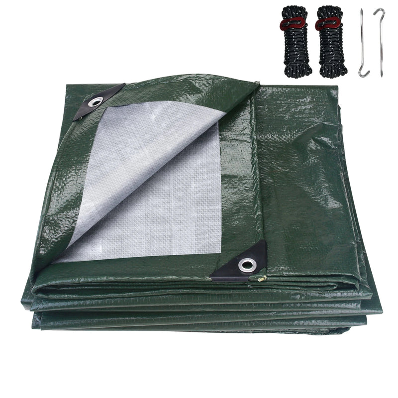 Bâche imperméable multi-usage avec œillets, polyéthylène 8 mil, verte ou bleue, de 2x3 à 4x5 m