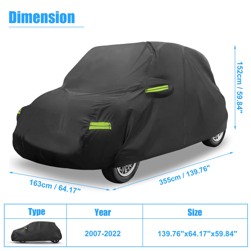 Housse voiture complète pour Fiat 500 2007-2022, Oxford 300D noir avec fermeture éclair