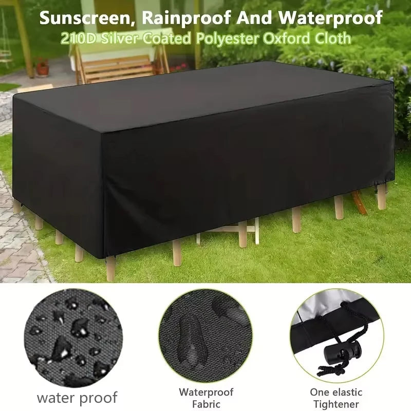 Housse de salon de jardin noire imperméable Oxford 210D pour canapé d'extérieur