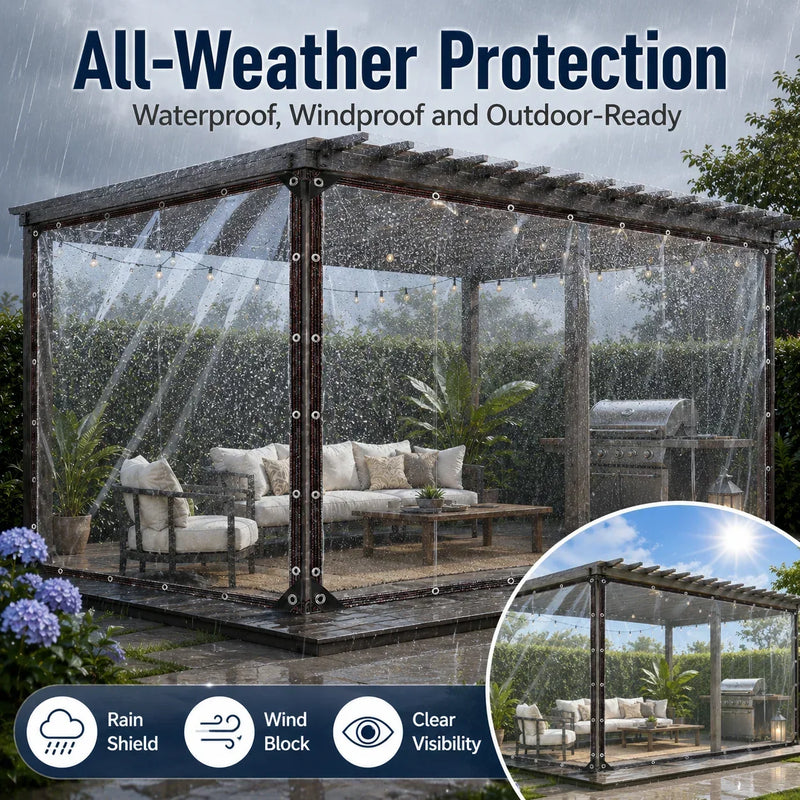 Bâche transparente en PVC avec œillets et bords renforcés pour pergola et terrasse, 2 x 3 m