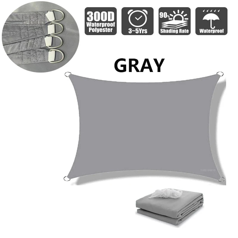 Voile d'ombrage rectangulaire imperméable en polyester 300D, anti-UV, 10 tailles