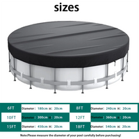 Bâche piscine hors sol ronde noire à cordon de serrage, tissu 210D, 1,8 à 5,4 m