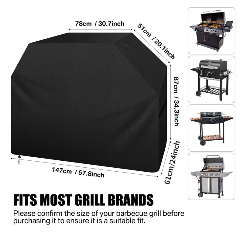 Housse barbecue Oxford 210D imperméable noir, sable ou gris, sangle réglable, 6 modèles
