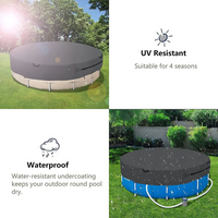 Bâche piscine hors sol ronde noire à cordon de serrage, tissu 210D, 1,8 à 5,4 m