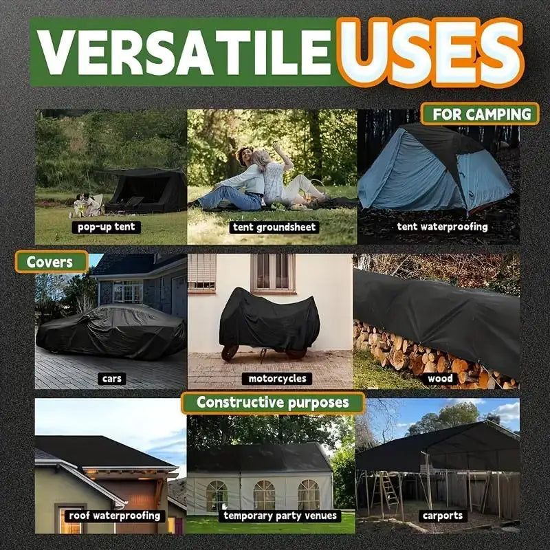 Bâche noire imperméable anti-UV avec œillets, 5 tailles de 2x2 à 3x5 m