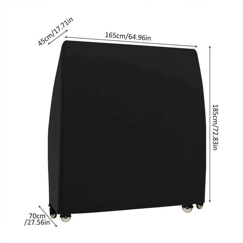 Housse table de ping-pong pliée sur roulettes, polyester noir imperméable, 165 x 70 x 185 cm