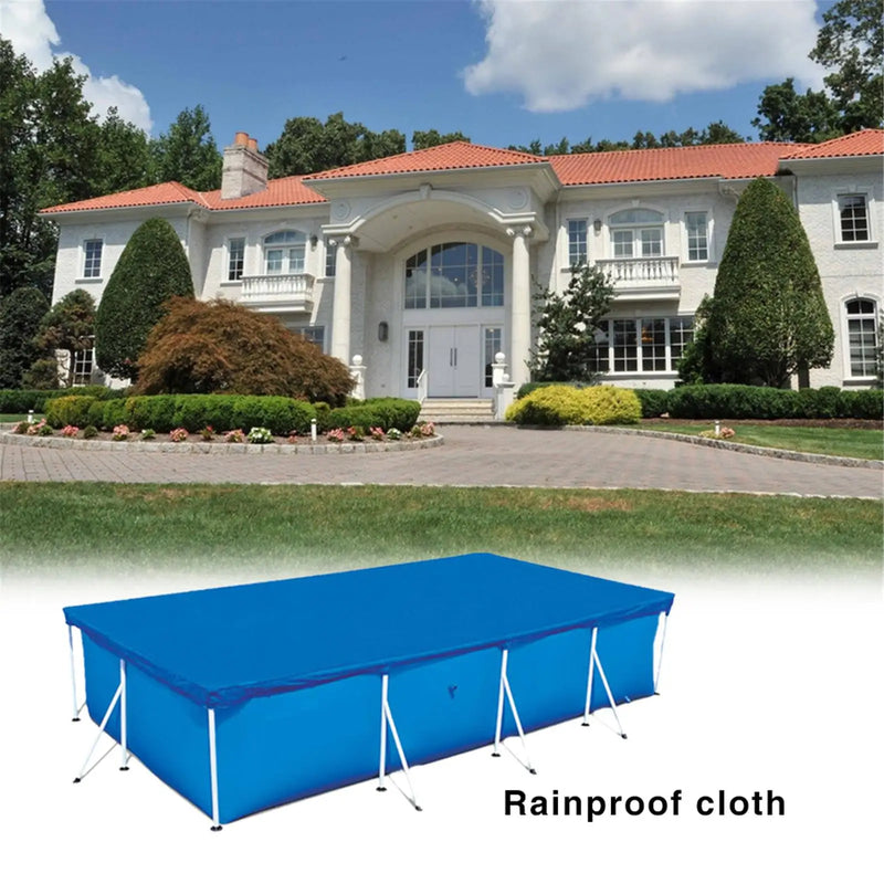 Housse de piscine rectangulaire bleue anti-poussière en polyester, pour piscine hors sol, 3 tailles