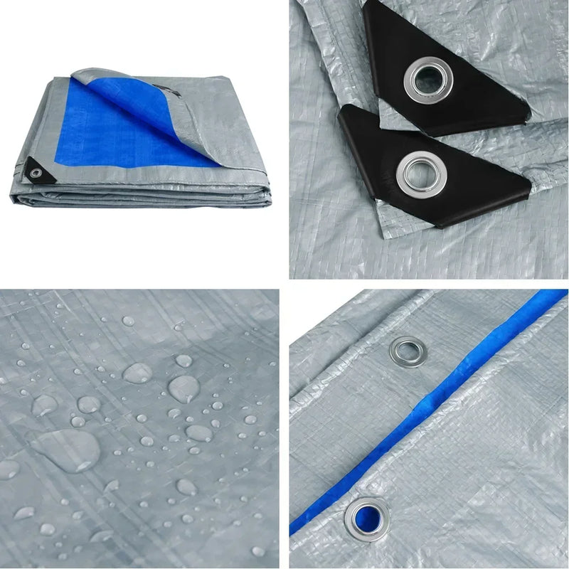 Bâche imperméable multi-usage avec œillets, polyéthylène 8 mil, verte ou bleue, de 2x3 à 4x5 m